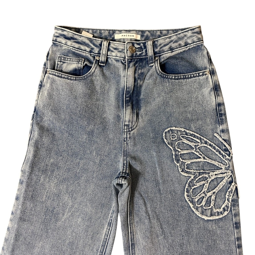 PacSun 90's Boyfriend Jeans Womens 26 Blue High Rise Butterfly Embroidered 25x32